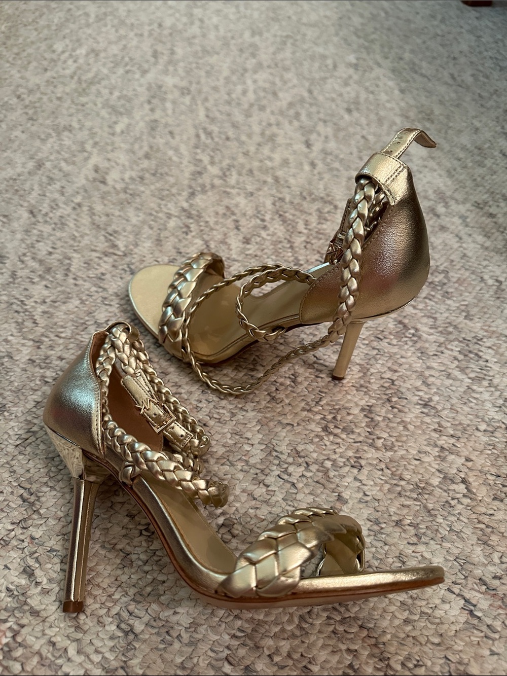 MICHAEL Michael Kors Metallic Gold Braided-Strap Stiletto Sandals excellent